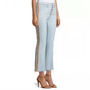 Veronica Beard Jeans Carolyn 10” Baby Boot Fray Tuxedo Stripes Stretch Size 25